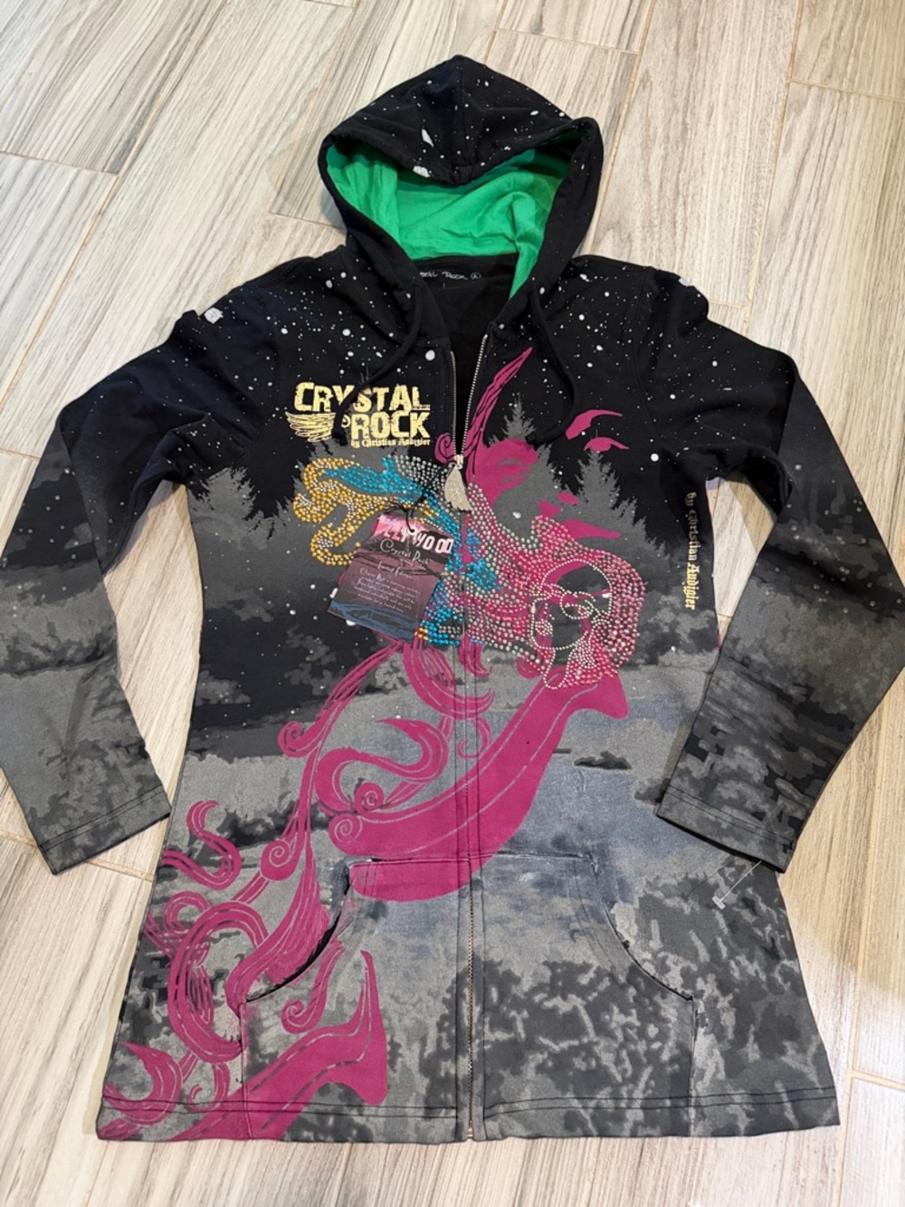 Black & Pink Graphic Hooded Zip Jacket